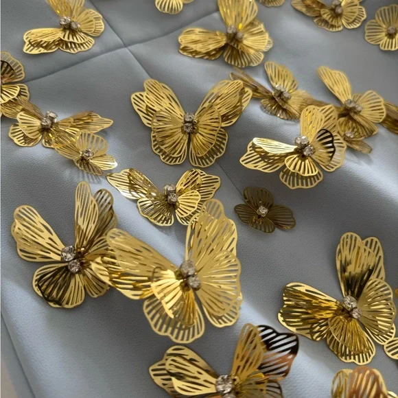 Carolina Herrera butterfly applique strapless column dress gown &custom cape - Picture 8 of 14